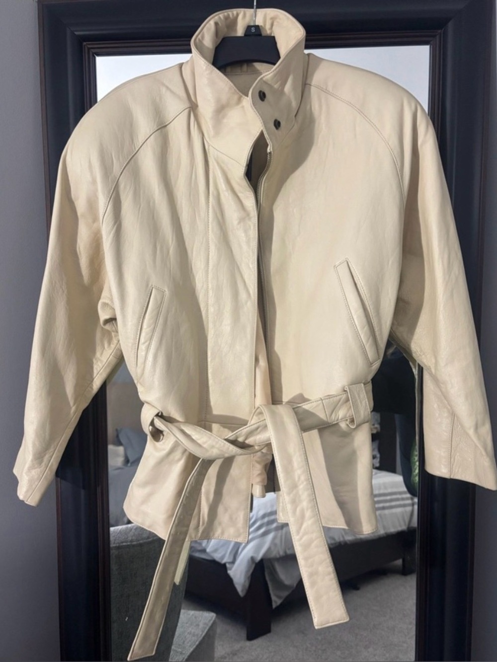 Tannery West Cream Leather Belted Jacket